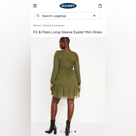 Old Navy Fit and flare long sleeve eyelet mini dress  2x Moss green - Picture 3 of 6